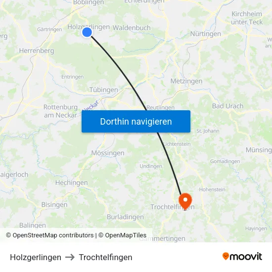 Holzgerlingen to Trochtelfingen map