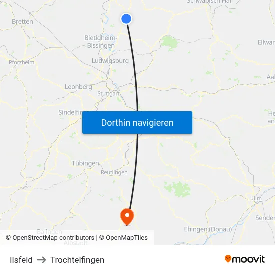 Ilsfeld to Trochtelfingen map