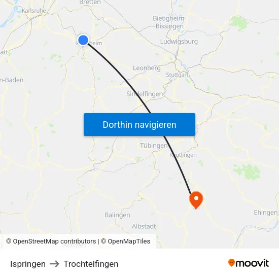 Ispringen to Trochtelfingen map