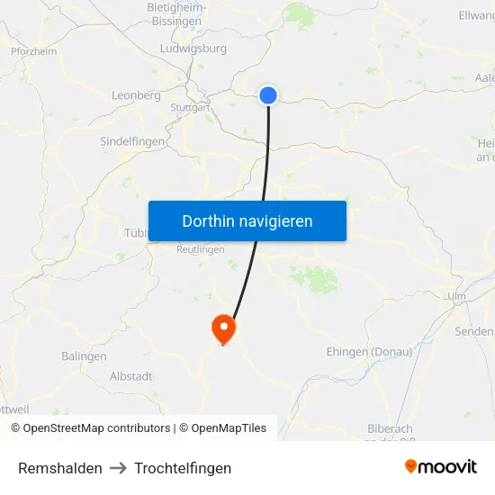 Remshalden to Trochtelfingen map