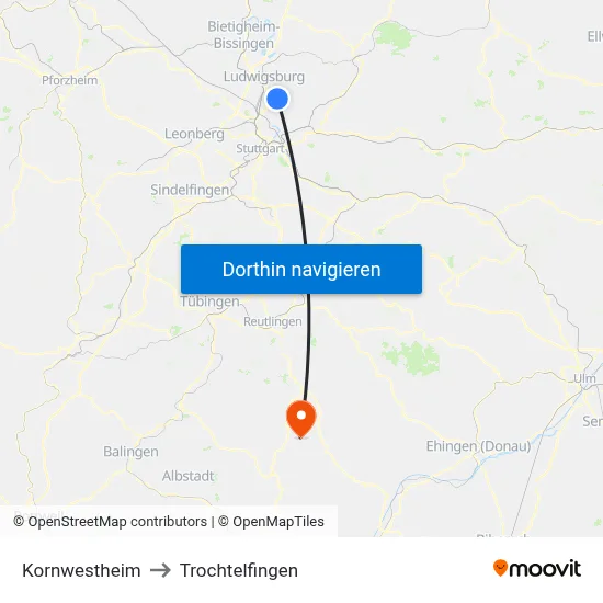 Kornwestheim to Trochtelfingen map