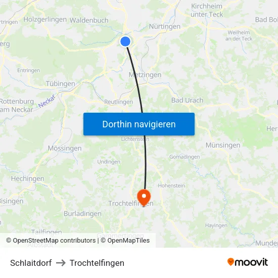 Schlaitdorf to Trochtelfingen map