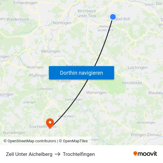 Zell Unter Aichelberg to Trochtelfingen map