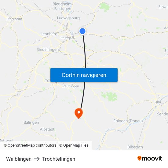 Waiblingen to Trochtelfingen map