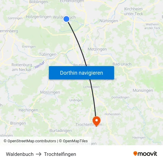 Waldenbuch to Trochtelfingen map