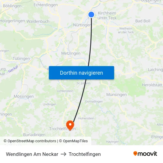Wendlingen Am Neckar to Trochtelfingen map