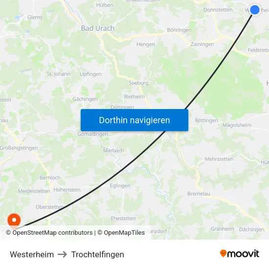 Westerheim to Trochtelfingen map