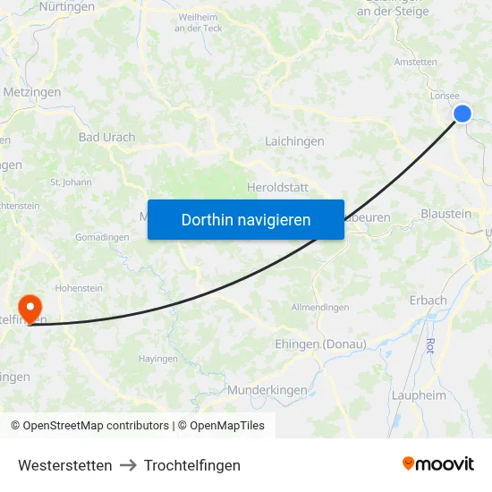Westerstetten to Trochtelfingen map