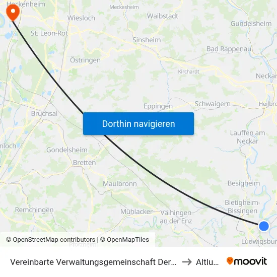 Vereinbarte Verwaltungsgemeinschaft Der Stadt Freiberg am Neckar to Altlußheim map