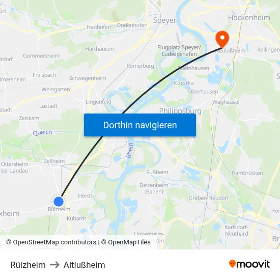 Rülzheim to Altlußheim map