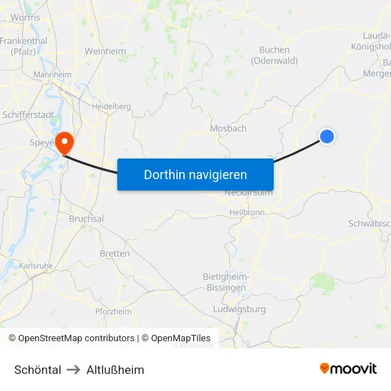 Schöntal to Altlußheim map