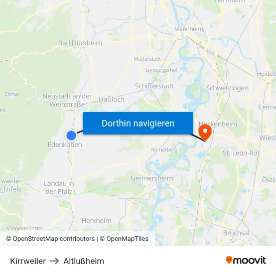 Kirrweiler to Altlußheim map