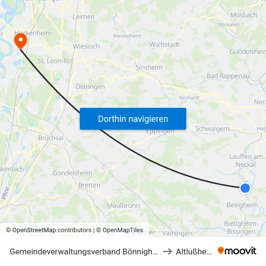 Gemeindeverwaltungsverband Bönnigheim to Altlußheim map