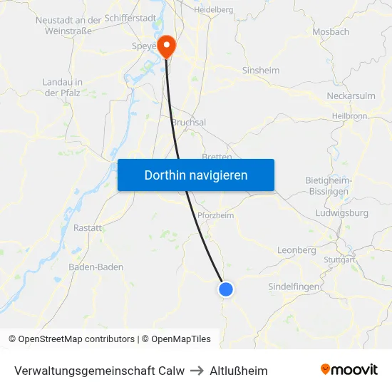 Verwaltungsgemeinschaft Calw to Altlußheim map