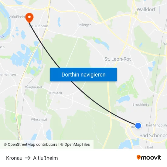 Kronau to Altlußheim map