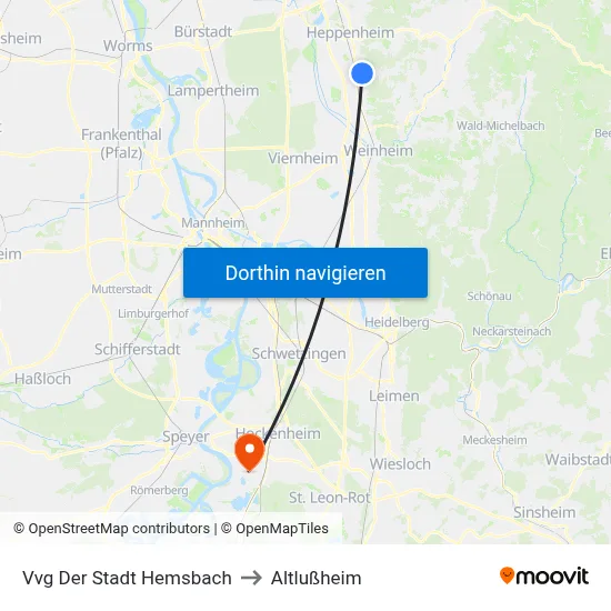 Vvg Der Stadt Hemsbach to Altlußheim map
