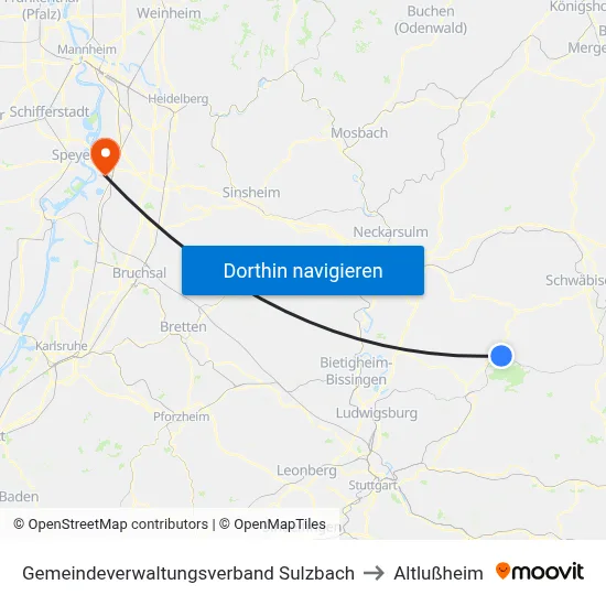 Gemeindeverwaltungsverband Sulzbach to Altlußheim map