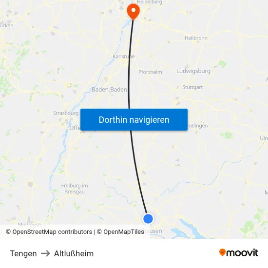 Tengen to Altlußheim map