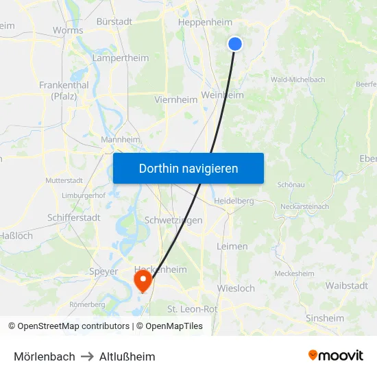 Mörlenbach to Altlußheim map