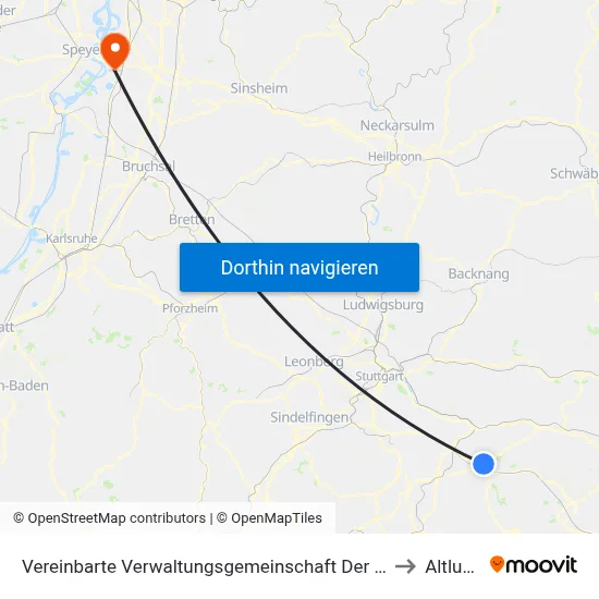 Vereinbarte Verwaltungsgemeinschaft Der Stadt Kirchheim Unter Teck to Altlußheim map