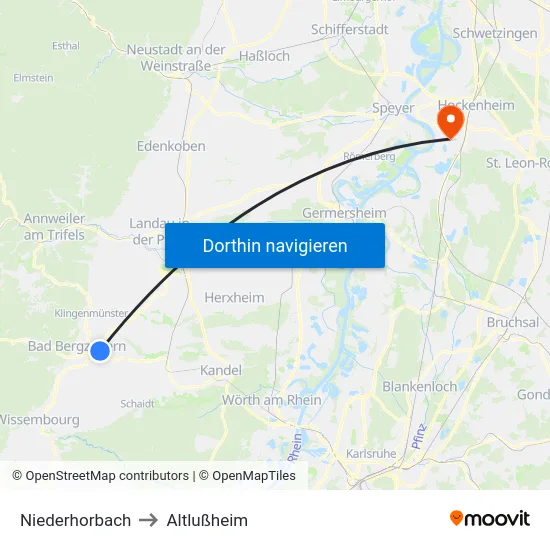 Niederhorbach to Altlußheim map