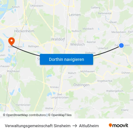 Verwaltungsgemeinschaft Sinsheim to Altlußheim map