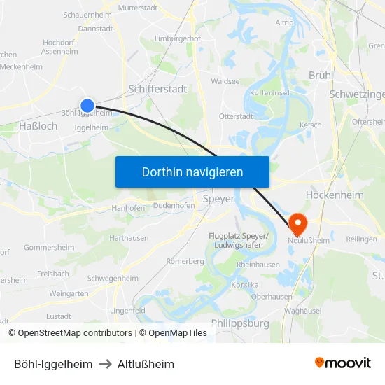 Böhl-Iggelheim to Altlußheim map