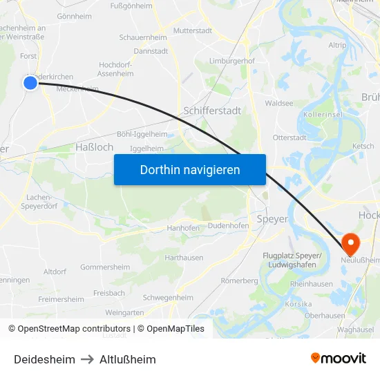 Deidesheim to Altlußheim map