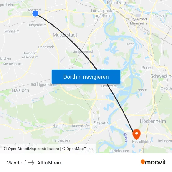 Maxdorf to Altlußheim map