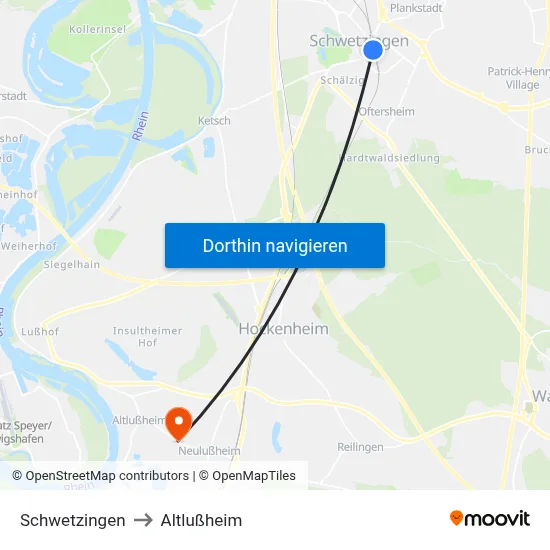 Schwetzingen to Altlußheim map