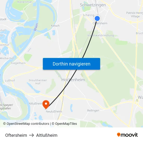 Oftersheim to Altlußheim map