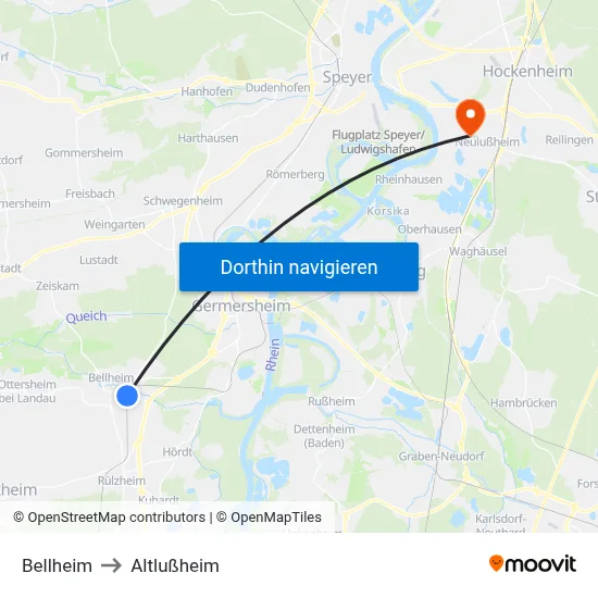 Bellheim to Altlußheim map