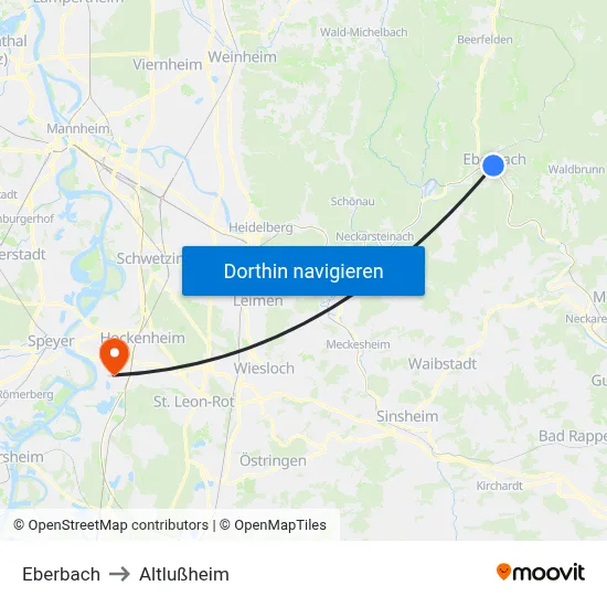 Eberbach to Altlußheim map