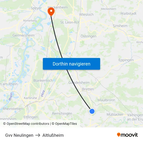 Gvv Neulingen to Altlußheim map