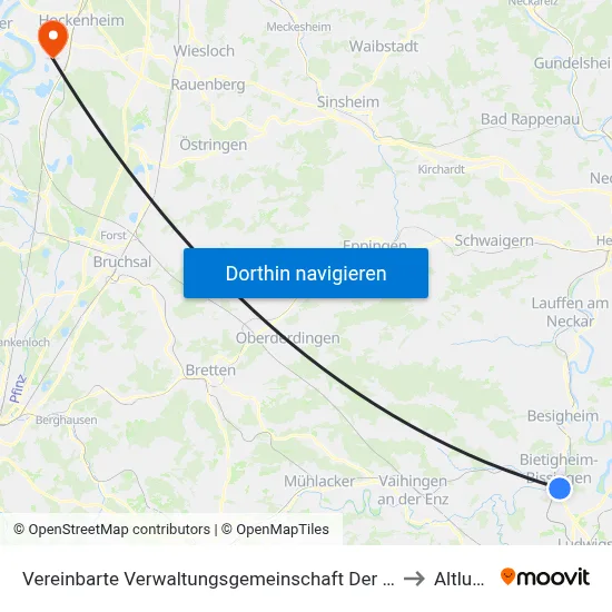 Vereinbarte Verwaltungsgemeinschaft Der Stadt Bietigheim-Bissingen to Altlußheim map