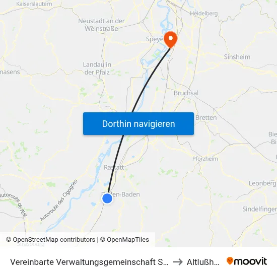 Vereinbarte Verwaltungsgemeinschaft Sinzheim to Altlußheim map