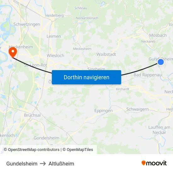 Gundelsheim to Altlußheim map