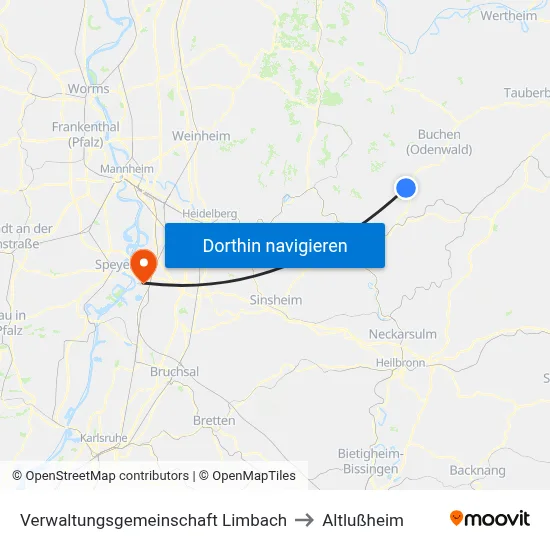 Verwaltungsgemeinschaft Limbach to Altlußheim map