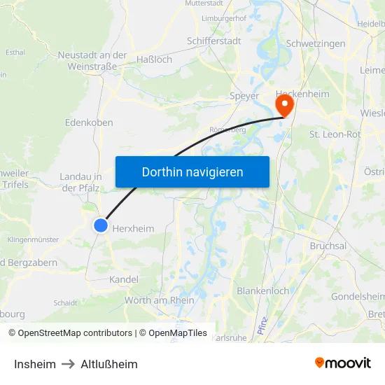 Insheim to Altlußheim map