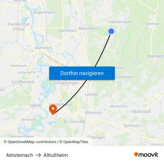 Abtsteinach to Altlußheim map