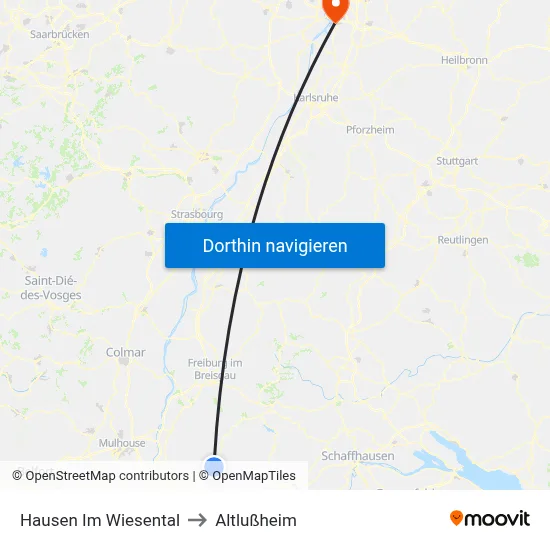 Hausen Im Wiesental to Altlußheim map