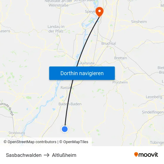 Sasbachwalden to Altlußheim map