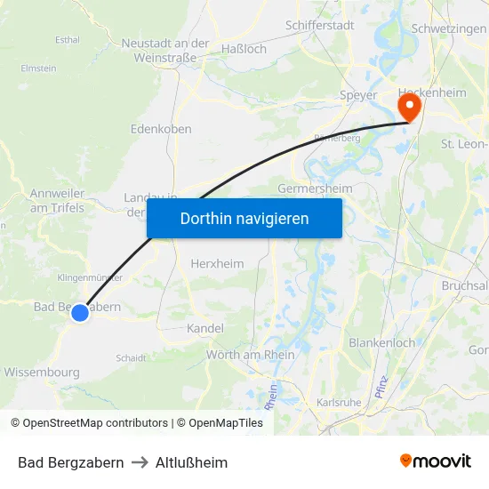 Bad Bergzabern to Altlußheim map