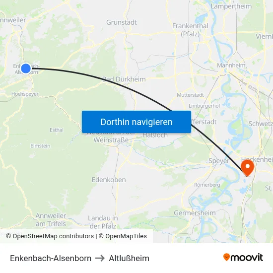 Enkenbach-Alsenborn to Altlußheim map