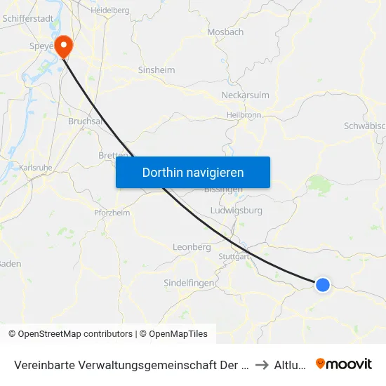 Vereinbarte Verwaltungsgemeinschaft Der Stadt Ebersbach An Der Fils to Altlußheim map