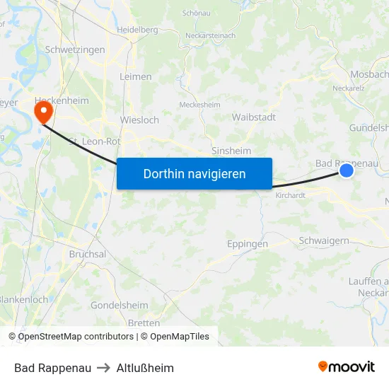 Bad Rappenau to Altlußheim map