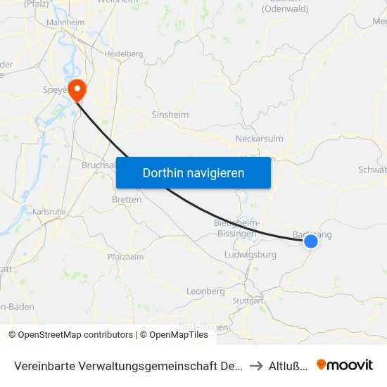 Vereinbarte Verwaltungsgemeinschaft Der Stadt Backnang to Altlußheim map
