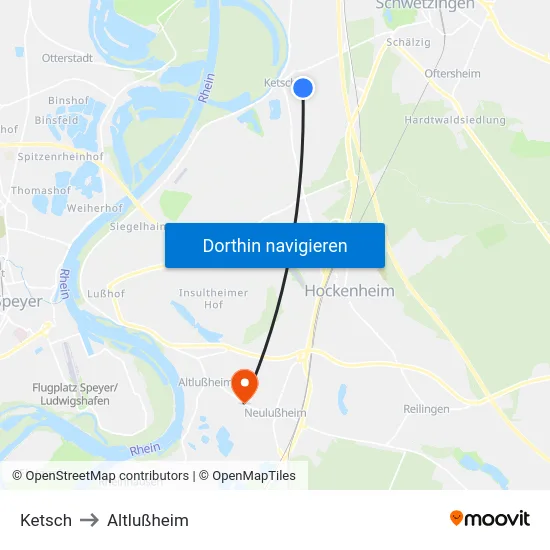 Ketsch to Altlußheim map