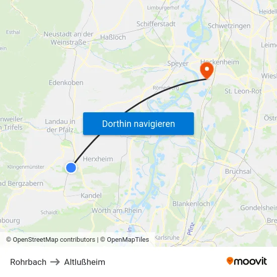 Rohrbach to Altlußheim map