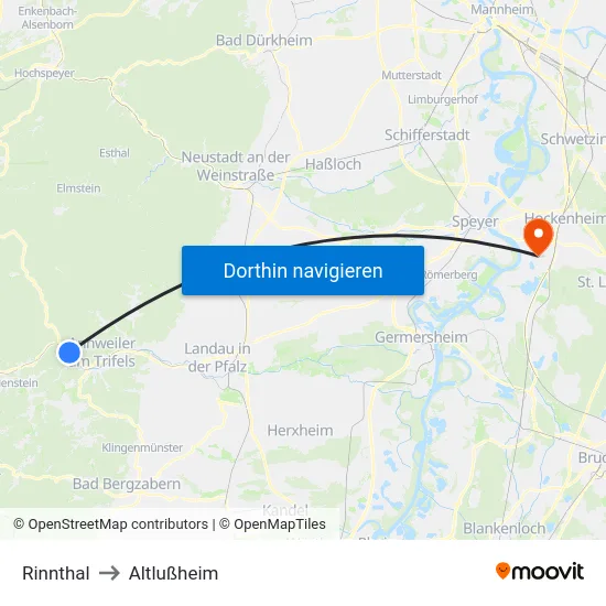 Rinnthal to Altlußheim map